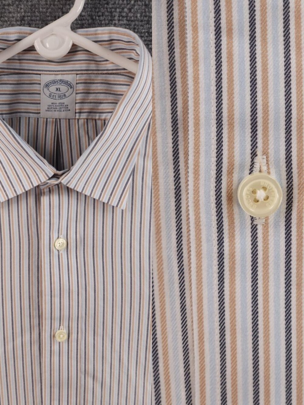 Brooks Brothers Twill Blue Brown XL Striped Non-Iron Cotton Men Button Up Shirt